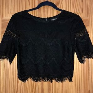 Black lace cropped shirt from Express